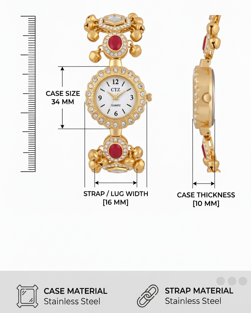 New Kashmiri Bracelet Cum Watch - Women Vintage Gold Plated Bracelet | Ethnic Party Style | Stylish Women Watch