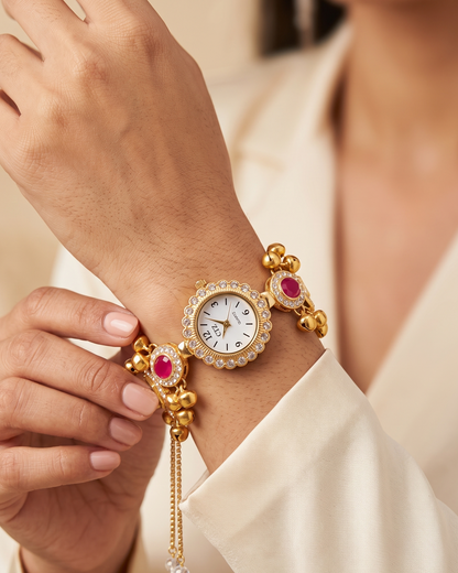 New Kashmiri Bracelet Cum Watch - Women Vintage Gold Plated Bracelet | Ethnic Party Style | Stylish Women Watch