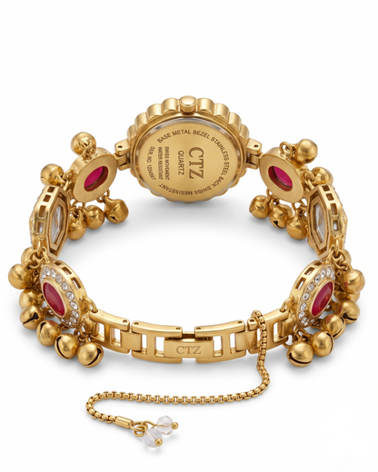 New Kashmiri Bracelet Cum Watch - Women Vintage Gold Plated Bracelet | Ethnic Party Style | Stylish Women Watch