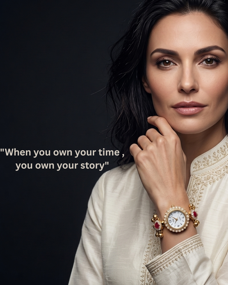 New Kashmiri Bracelet Cum Watch - Women Vintage Gold Plated Bracelet | Ethnic Party Style | Stylish Women Watch
