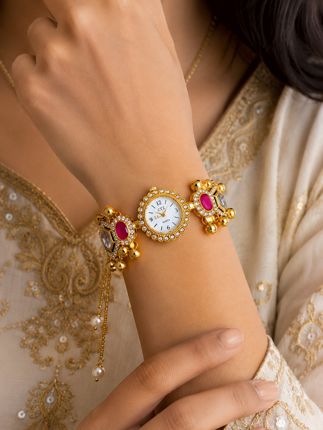 New Kashmiri Boho Jewelry Watch - Women Vintage Gold Plated Tassel Bracelet | Ethnic Party Style | Stylish Accessory&nbsp;
